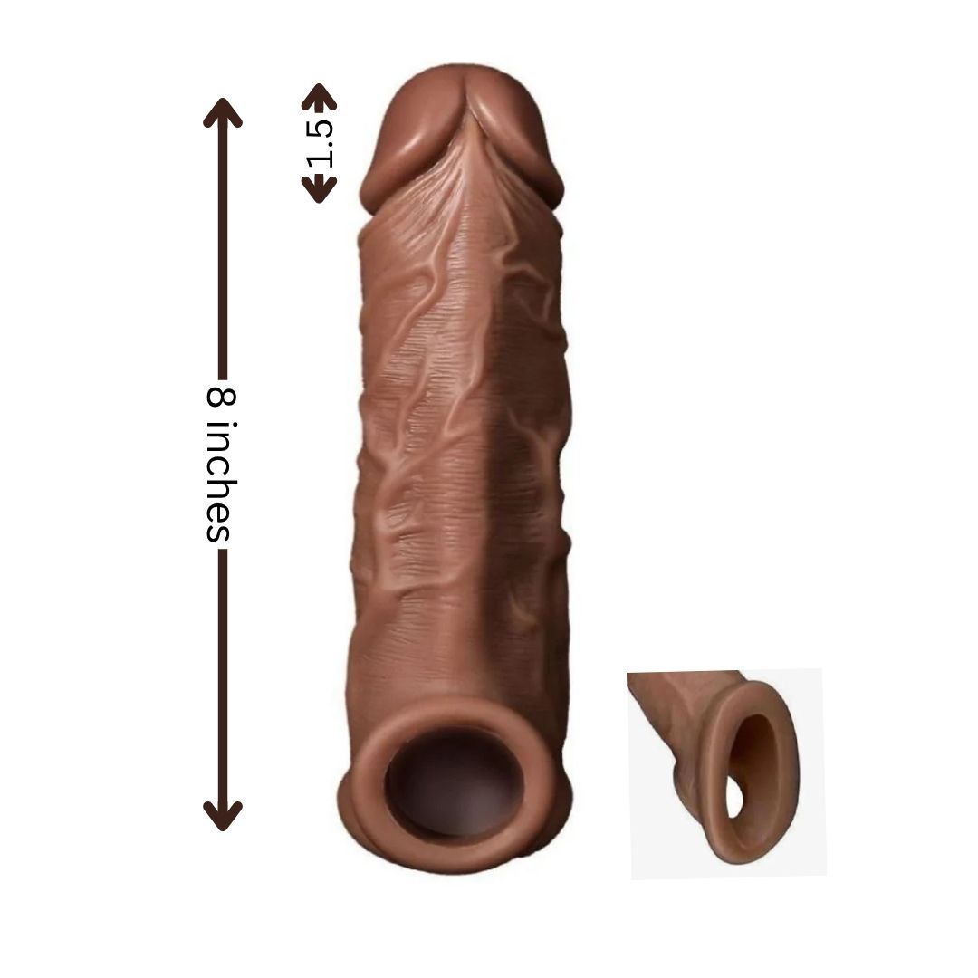 Brown Realistic Penis Sleeve 8 Inches